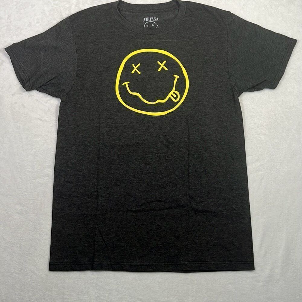 Nirvana smiley face double sided graphic print band concert T-shirt NWOT Men Med